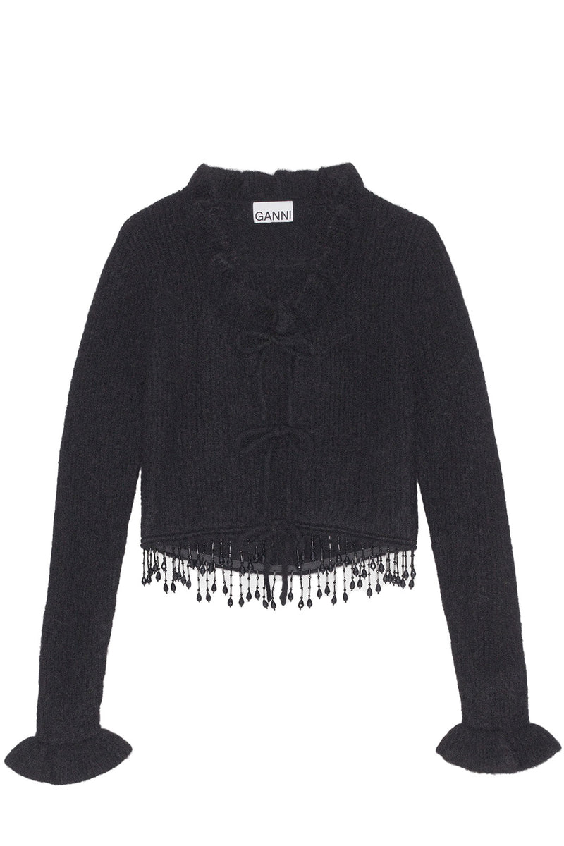 GANNI | Bead-Embellished Knitted Alpaca Wool Cardigan