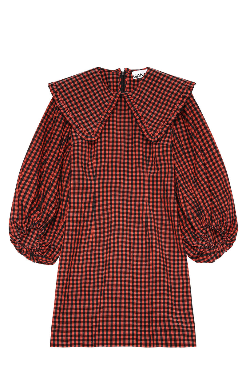 GANNI Checked cotton-blend seersucker midi dress | THE OUTNET