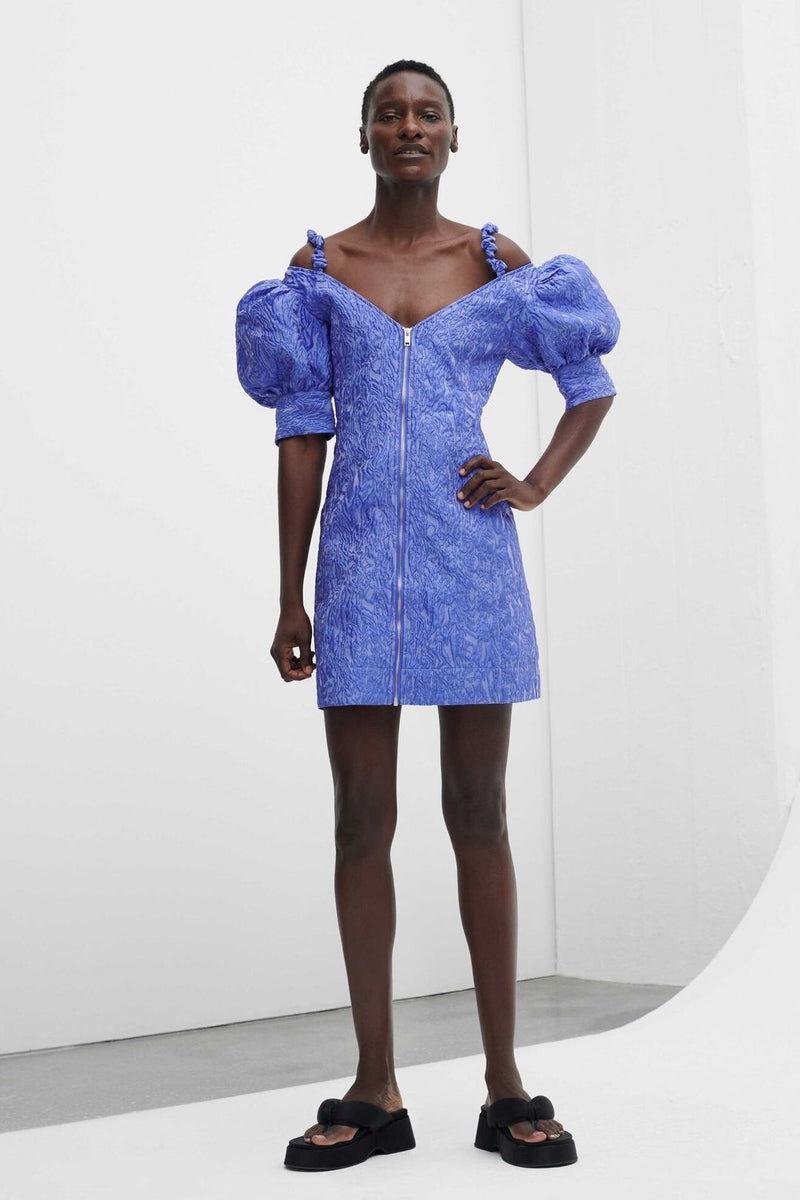 V-Neck Zipped Jacquard Mini Dress V-Neck Zipped Jacquard Mini Dress
