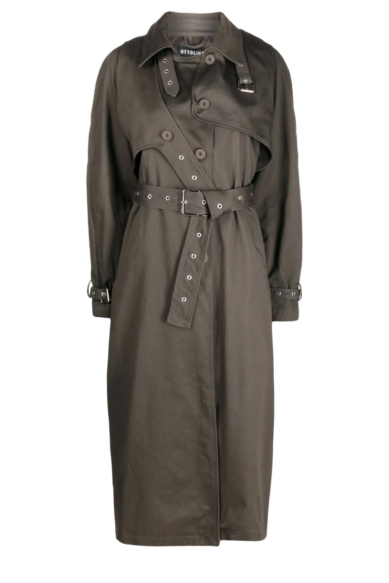 tobacco trench coat Mixed cotton breasted trench coat with shirt collar OTTOLINGER | Otto Wrap Trench