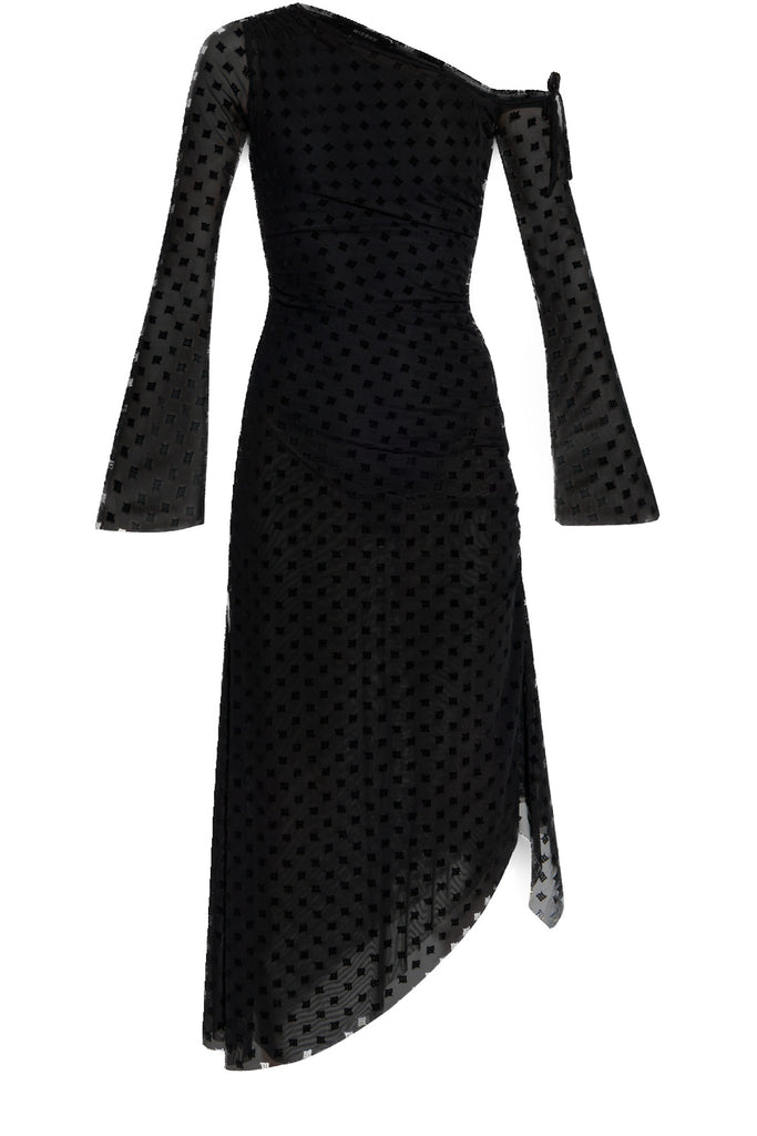 Mesh Monogram Dropped Shoulder Midi Dress