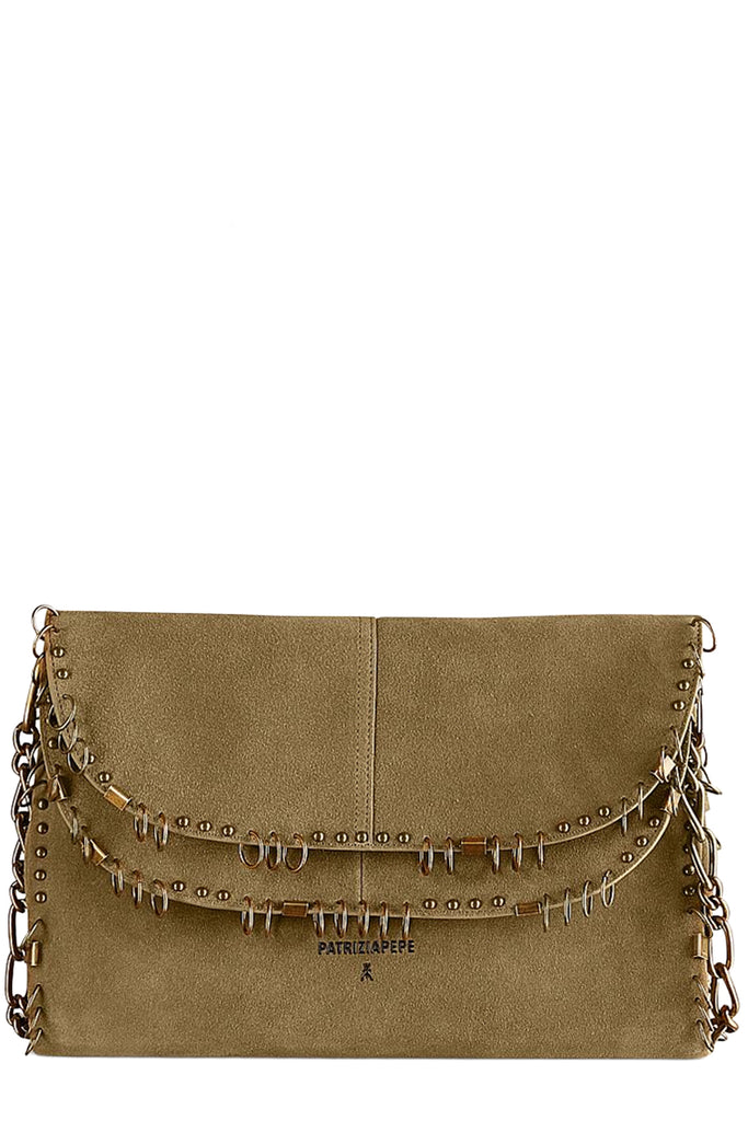 Ring-Detailed Suede Bag