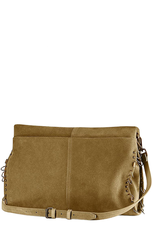 Ring-Detailed Suede Bag