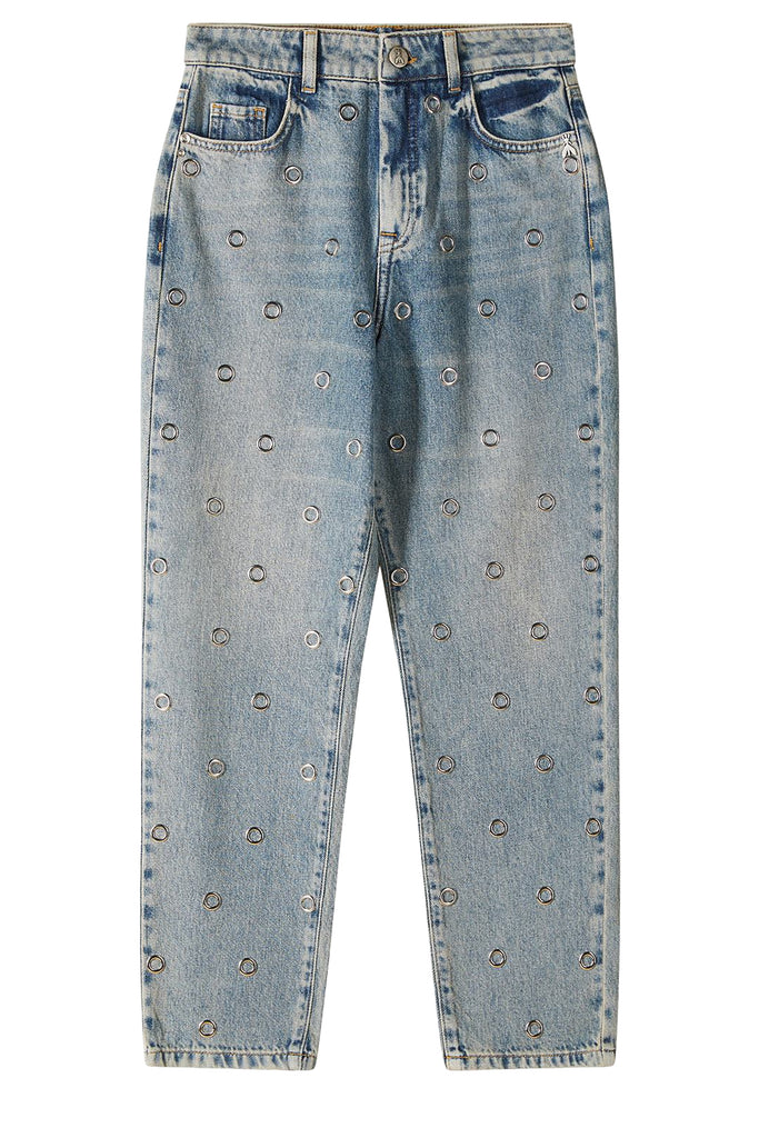 Eyelet Detail Washed Jeans