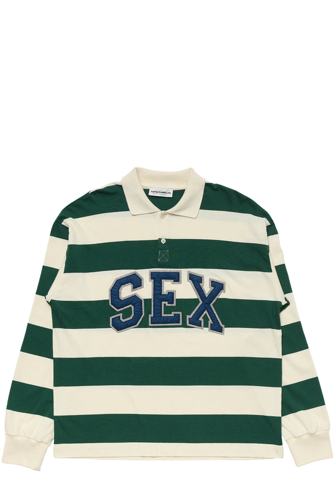 Front view of the Carne Bollente what a player longsleeve in greenwhite colour