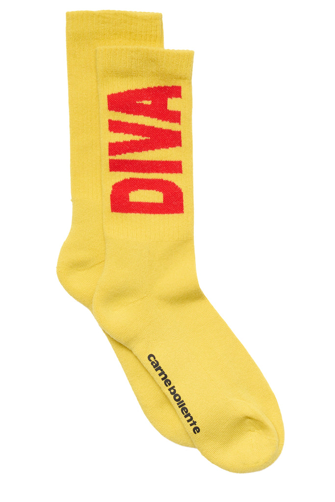 Side view of the Carne Bollente diva down below socks in yellow colour