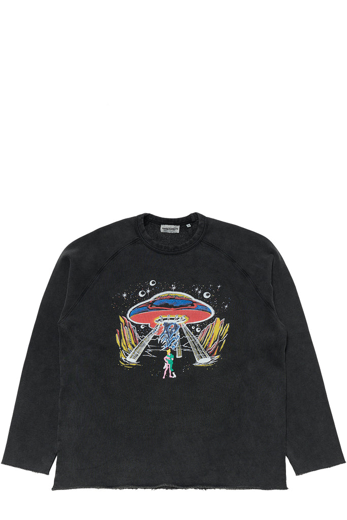 Front view of the Carne Bollente beam me up baby crewneck in offblack colour
