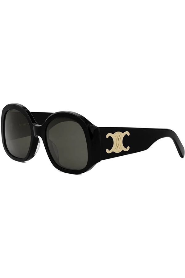 Black sunglasses with dark lenses on a white background