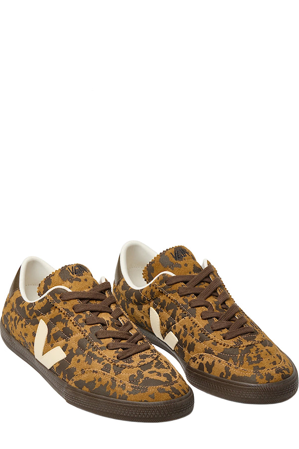 A top view pair of Veja sneakers in brown with darker pattern, shown against a plain white background.