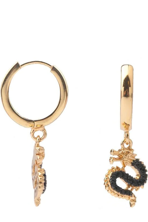The big dragon earrings in gold and black colour from the brand ALL THE LUCK IN THE WORLD