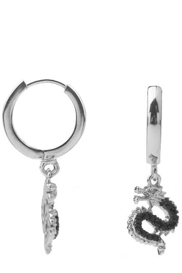 The big dragon earrings in silver and black colour from the brand ALL THE LUCK IN THE WORLD