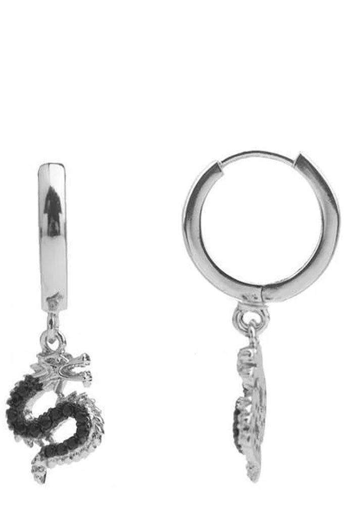 The big dragon earrings in silver and black colour from the brand ALL THE LUCK IN THE WORLD