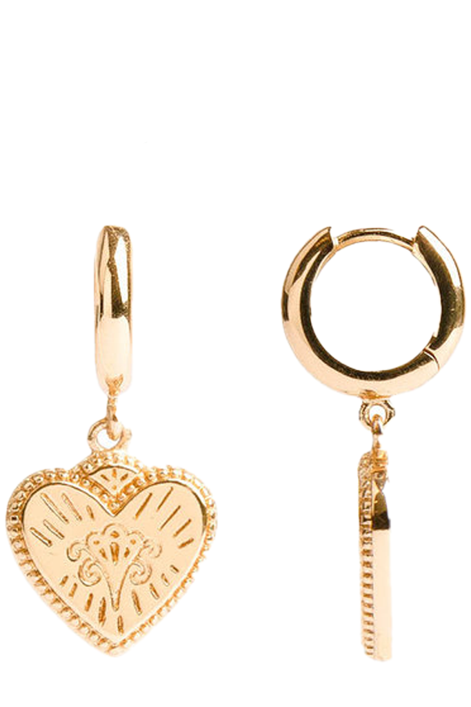 The Burst Heart earrings in gold colour from the brand ALL THE LUCK IN THE WORLD.