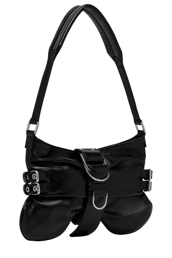 The butterfly nappa leather shoulder bag in black color from the brand BLUMARINE