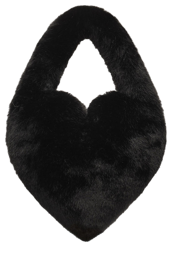 The heart-shape metal logo-detail faux-fur handbag in black color from the brand BLUMARINE