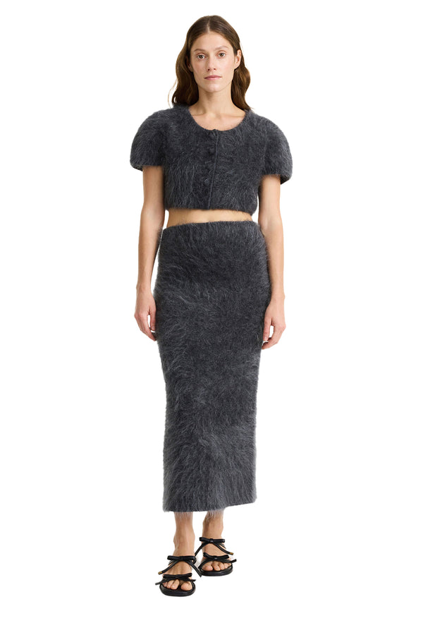 The Estille Wool-Blend Midi Skirt in jet grey from the brand BY MALENE BIRGER