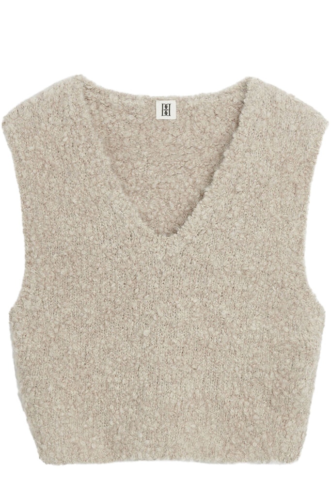The Kelsey knitted cropped Alpaca wool-blend top in beige color from the brand BY MALENE BIRGER
