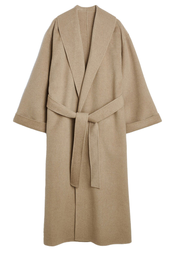 The Trullem tie-knot wool coat in sesame color from the brand BY MALENE BIRGER