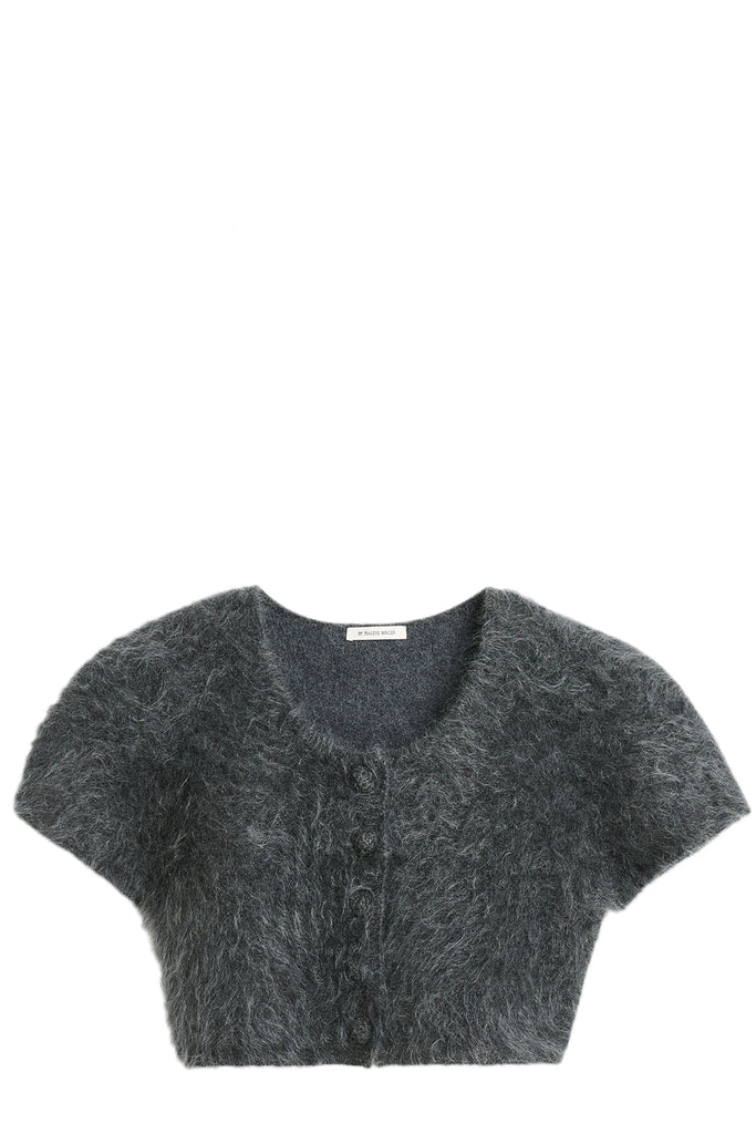 The Zhara Cropped Wool Cardigan in jet grey colour from the brand BY MALENE BIRGER