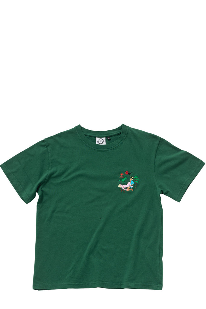 The Exploring Jurassic organic cotton T-shirt in green color from the brand CARNE BOLLENTE