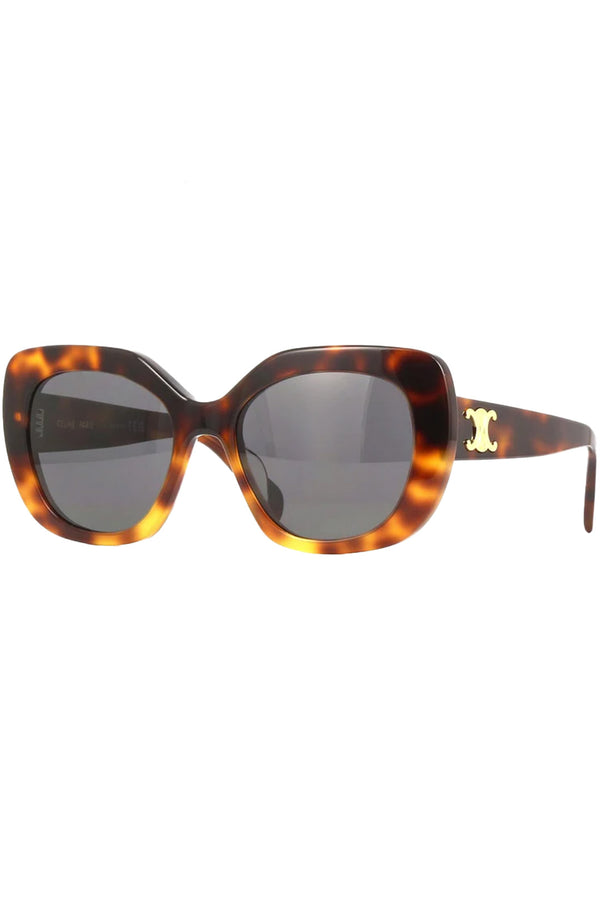 The butterfly-frame logo-temple sunglasses in havana colour with grey lenses from the brand CELINE