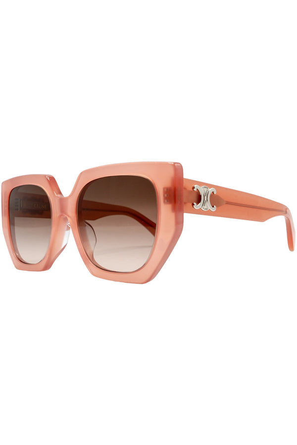 The oversize bold-frame logo-embellished sunglasses in transparent beige color with brown lenses from the brand CELINE