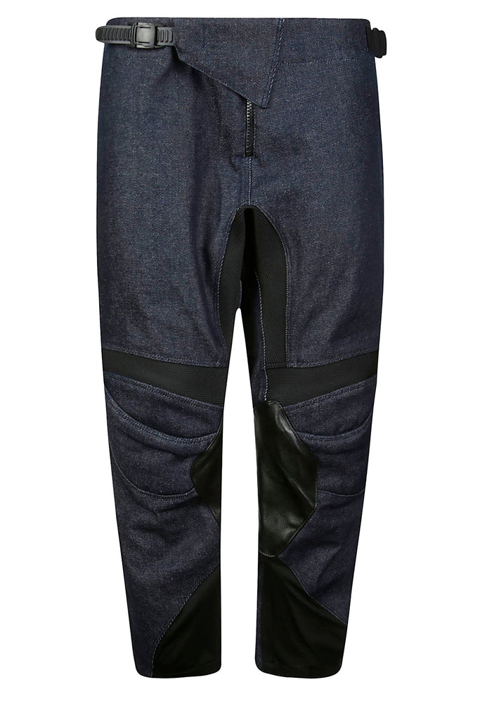 The contrast-panel racing denim pants in dark navy color from the brand COPERNI