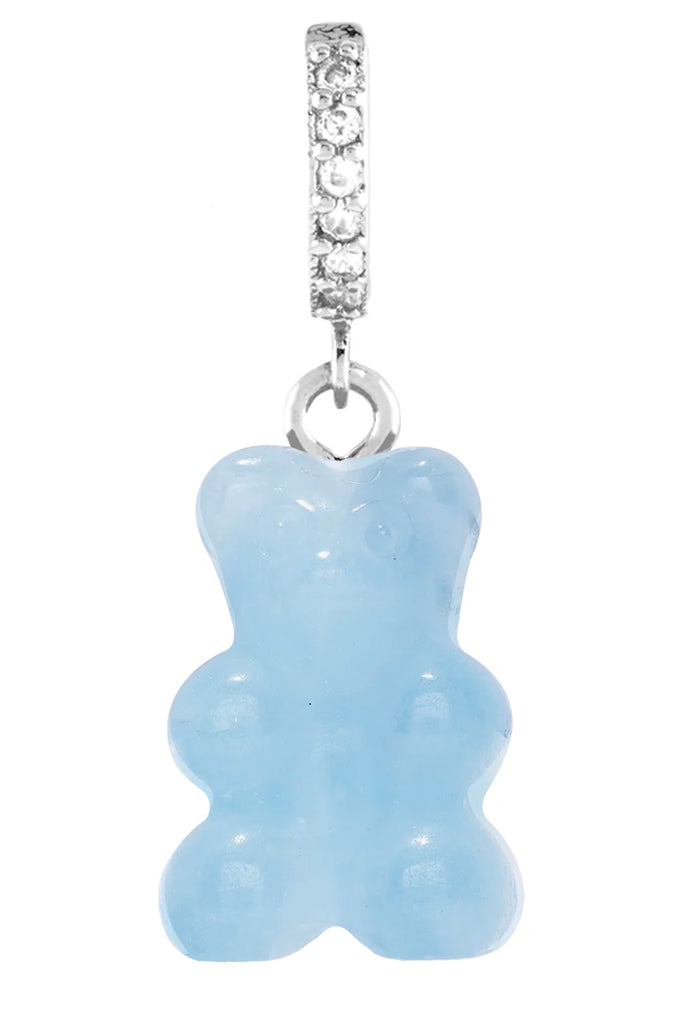  The Crystal Nostalgia Bear hoop single earring in silver and aquamarine colours from the brand CRYSTAL HAZE