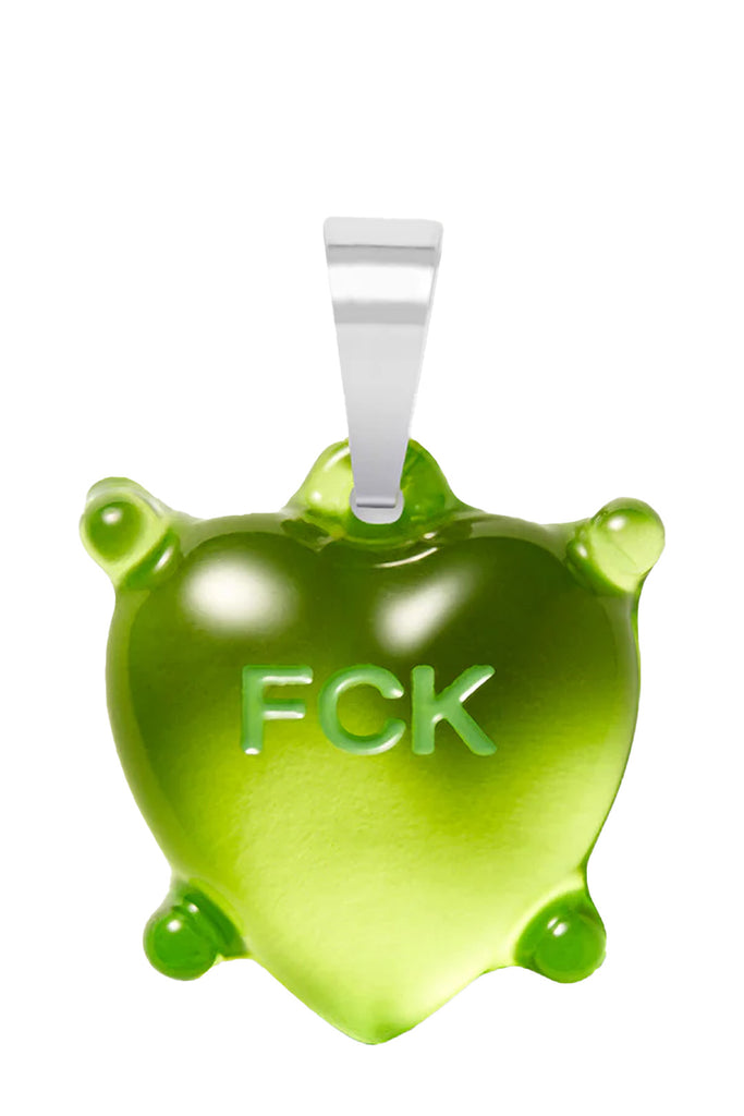 The Dilemma heart fck pendant with classic connector in silver and green colour from the brand CRYSTAL HAZE
