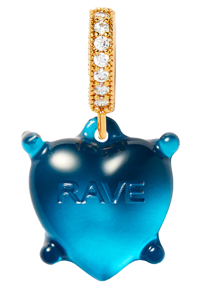 The Dilemma heart rave pendant with pave connector in gold and blue from the brand CRYSTAL HAZE 