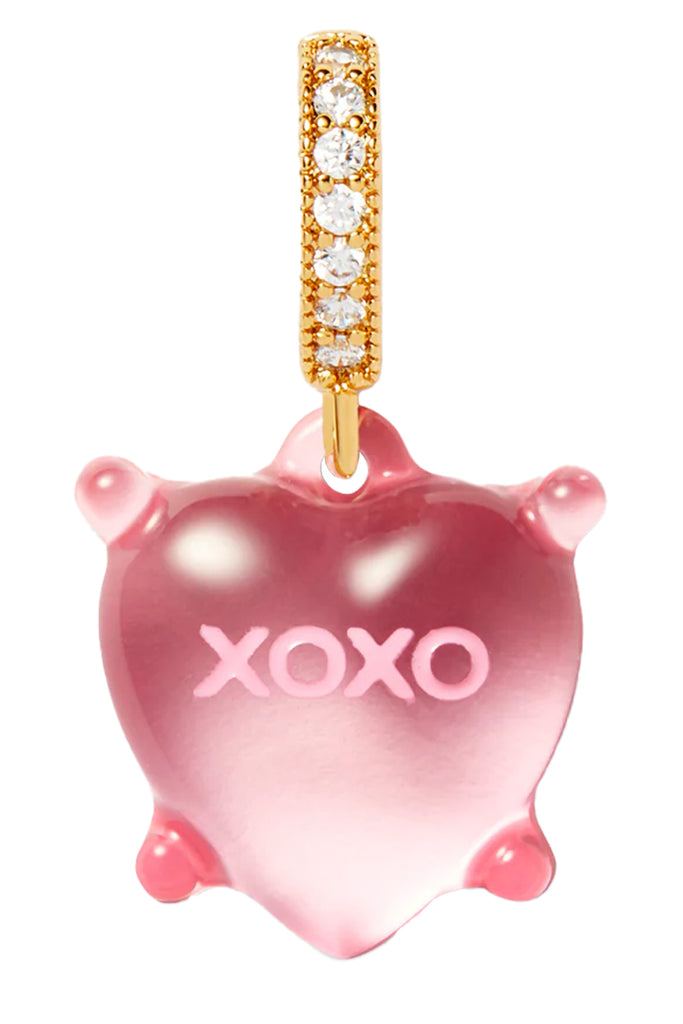 The Dilemma heart xoxo pendant with pave connector in gold and pink colour from the brand CRYSTAL HAZE