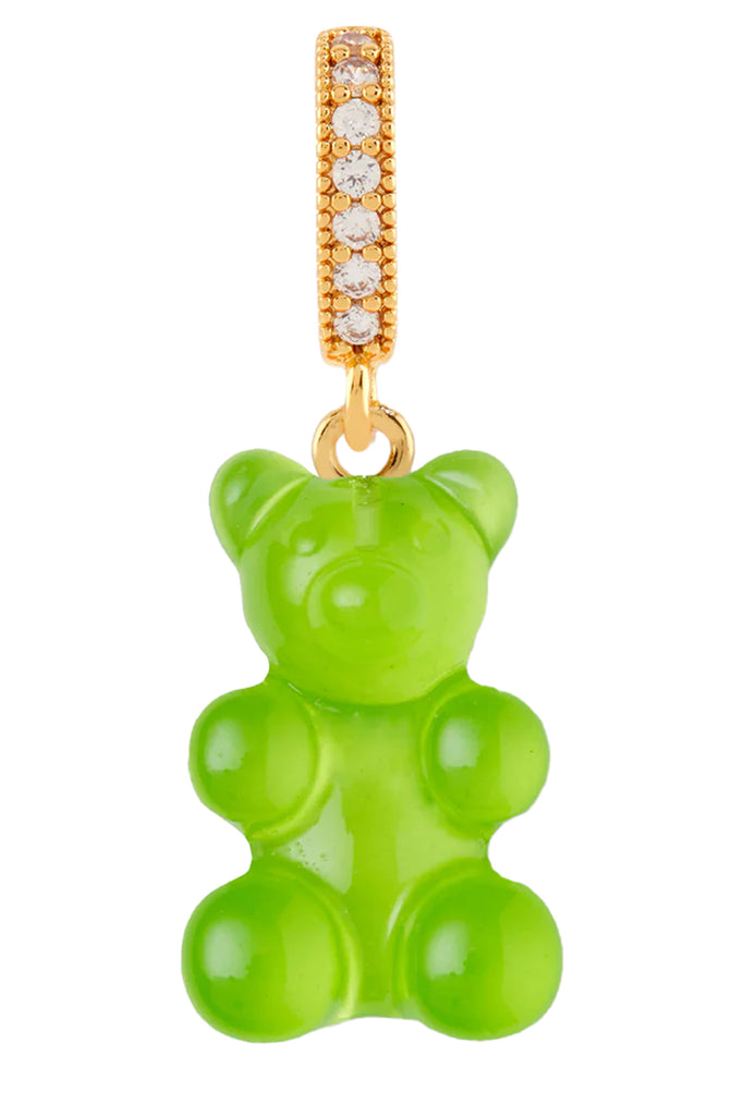 The mega nostalgia bear pendant with pave connector in gold and lime colour from the brand CRYSTAL HAZE