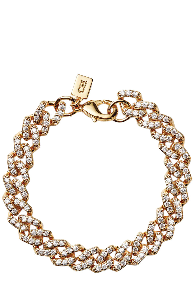 The mexican chain crystal embellished bracelet in gold and clear from the brand CRYSTAL HAZE
