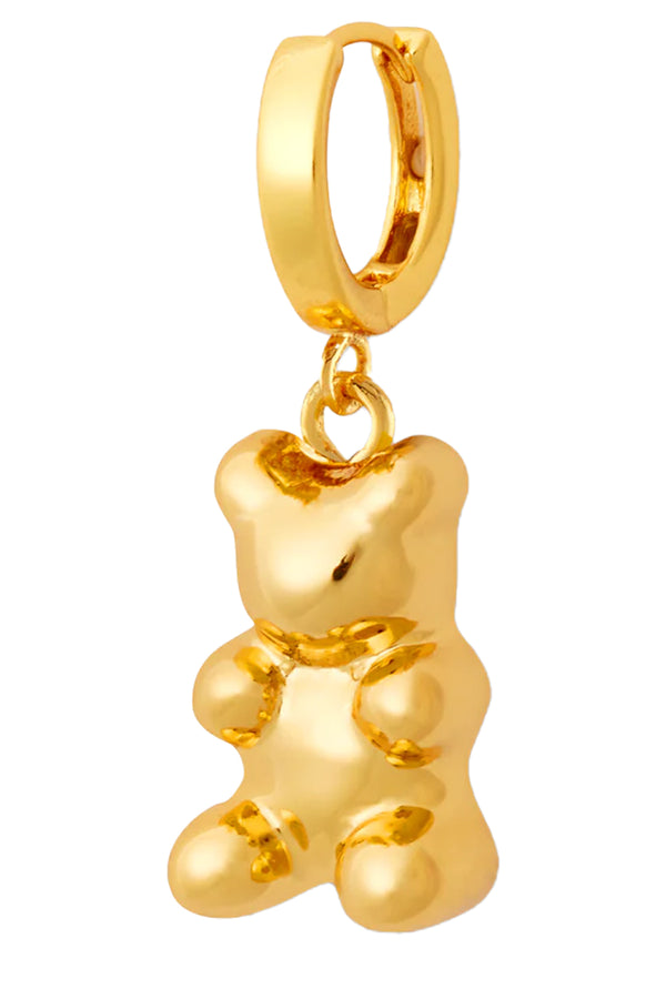 The mini nostalgia bear hoop earrings in gold colour from the brand CRYSTAL HAZE
