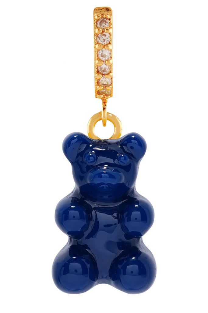 The Nostalgia Bear hoop single earring in gold and sapphire colours from the brand CRYSTAL HAZE