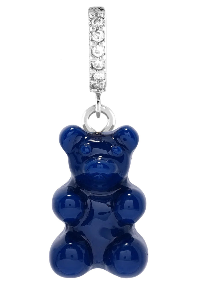 The Nostalgia Bear hoop single earring in silver and sapphire colours from the brand CRYSTAL HAZE