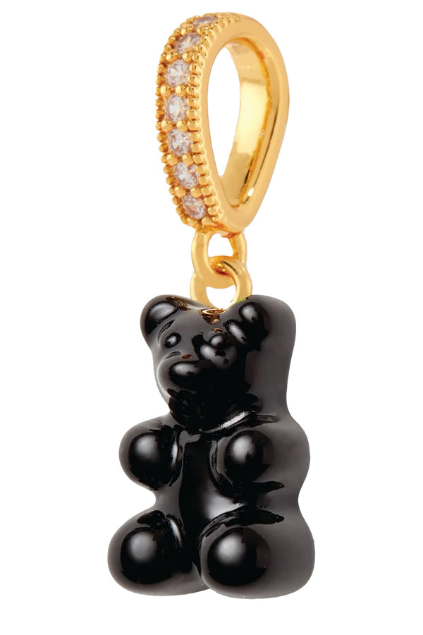 The nostalgia bear pendant with pave connector in gold and black colors from the brand CRYSTAL HAZE