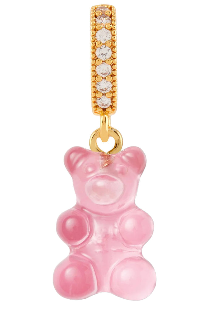 The nostalgia bear pendant with pave connector in gold and bubble gum colors from the brand CRYSTAL HAZE