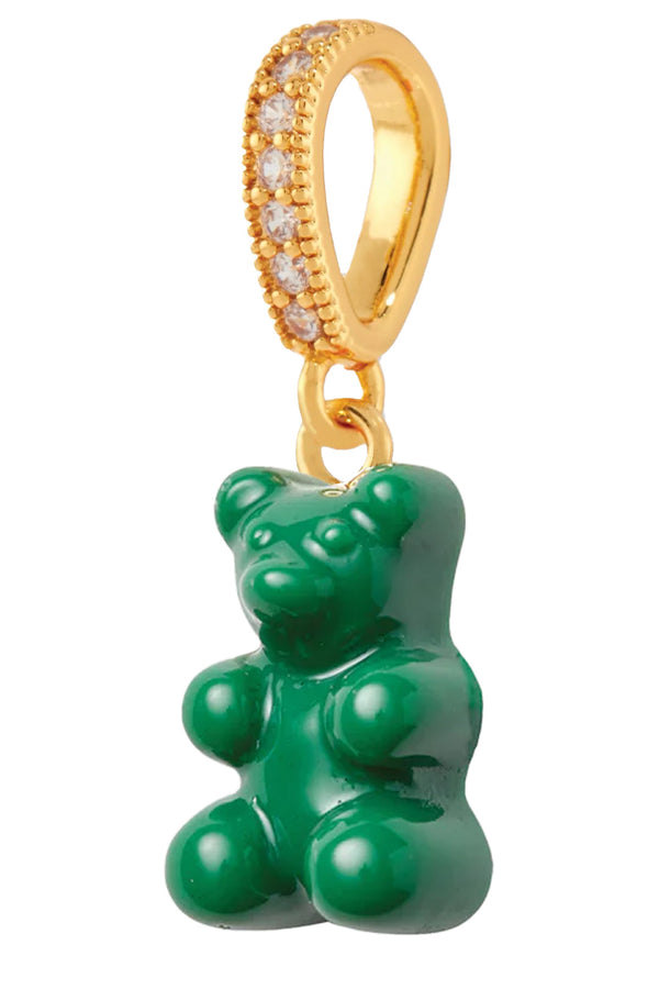 The nostalgia bear pendant with pave connector in gold and green colors from the brand CRYSTAL HAZE