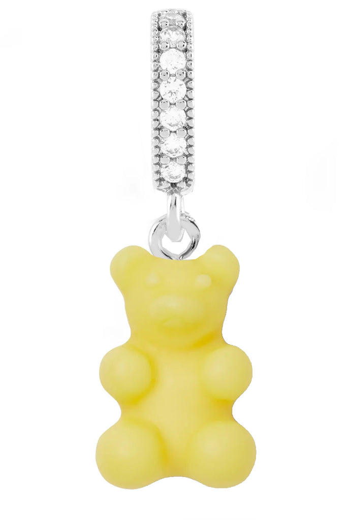 The nostalgia bear pendant with pave connector in silver and lemonade colors from the brand CRYSTAL HAZE