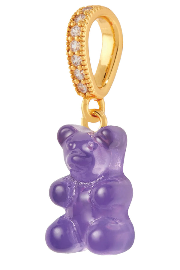 The Nostalgia Bear pendant with pave connector in gold and plum colours from the brand CRYSTAL HAZE