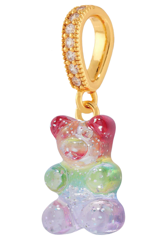 The Nostalgia Bear pendant with pave connector in gold and rainbow colours from the brand CRYSTAL HAZE