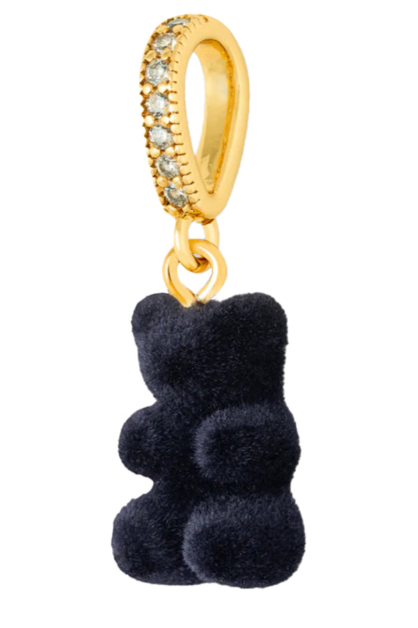 The velvet nostalgia bear pendant with pave connector in gold and black colour from the brand CRYSTAL HAZE
