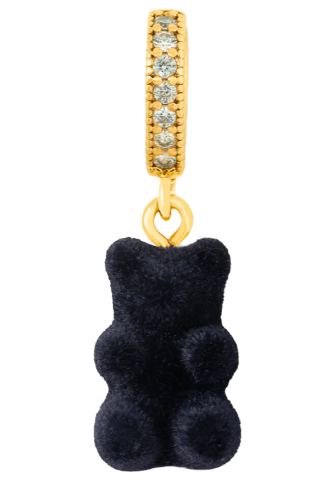 The velvet nostalgia bear pendant with pave connector in gold and black colour from the brand CRYSTAL HAZE