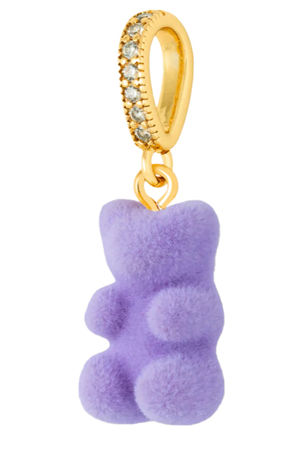 The velvet nostalgia bear pendant with pave connector in gold and violet colour from the brand CRYSTAL HAZE