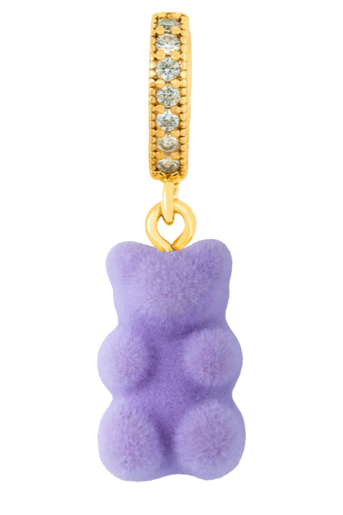 The velvet nostalgia bear pendant with pave connector in gold and violet colour from the brand CRYSTAL HAZE