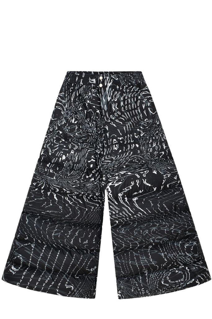 The Aurora printed puffer pants in black colour from the brand CUKOVY