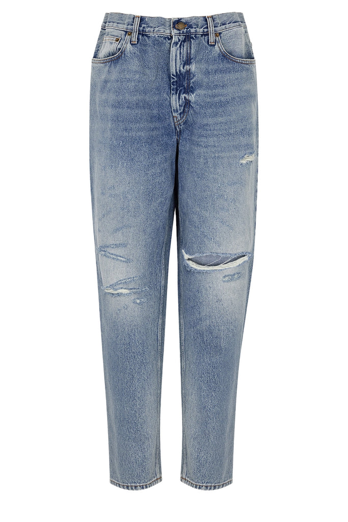 The Jane elastic-waist ripped denim jeans in light wash color from the brand DARKPARK