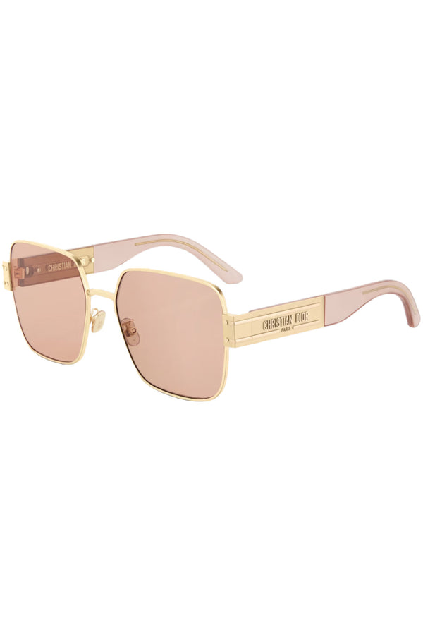 The signature metal-frame logo-temple sunglasses in gold color with violet lenses from the brand DIOR