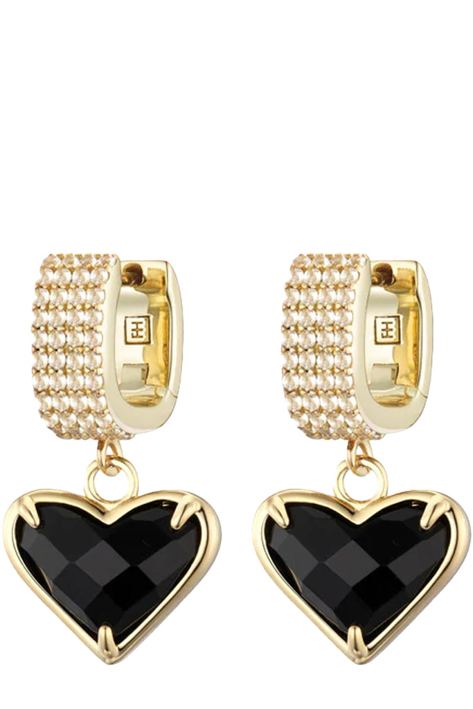 The Cindy heart earrings in gold and black colour from the brand F+H JEWELLERY